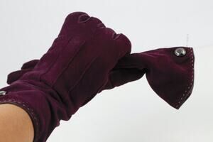 Coach Gloves 7 Plum Purple Suede Cashmere Lined Button Accent Winter Dress Warm
